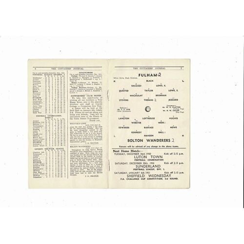 1950/51 Fulham v Bolton Wanderers Football Programme