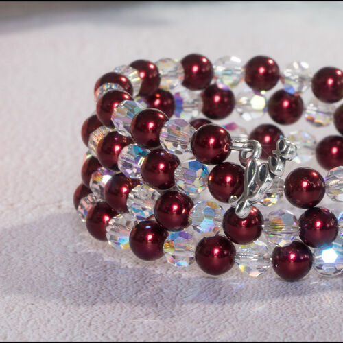 Memory Wire Bracelet with Crystal Pearls & Aurora Borealis Crystals