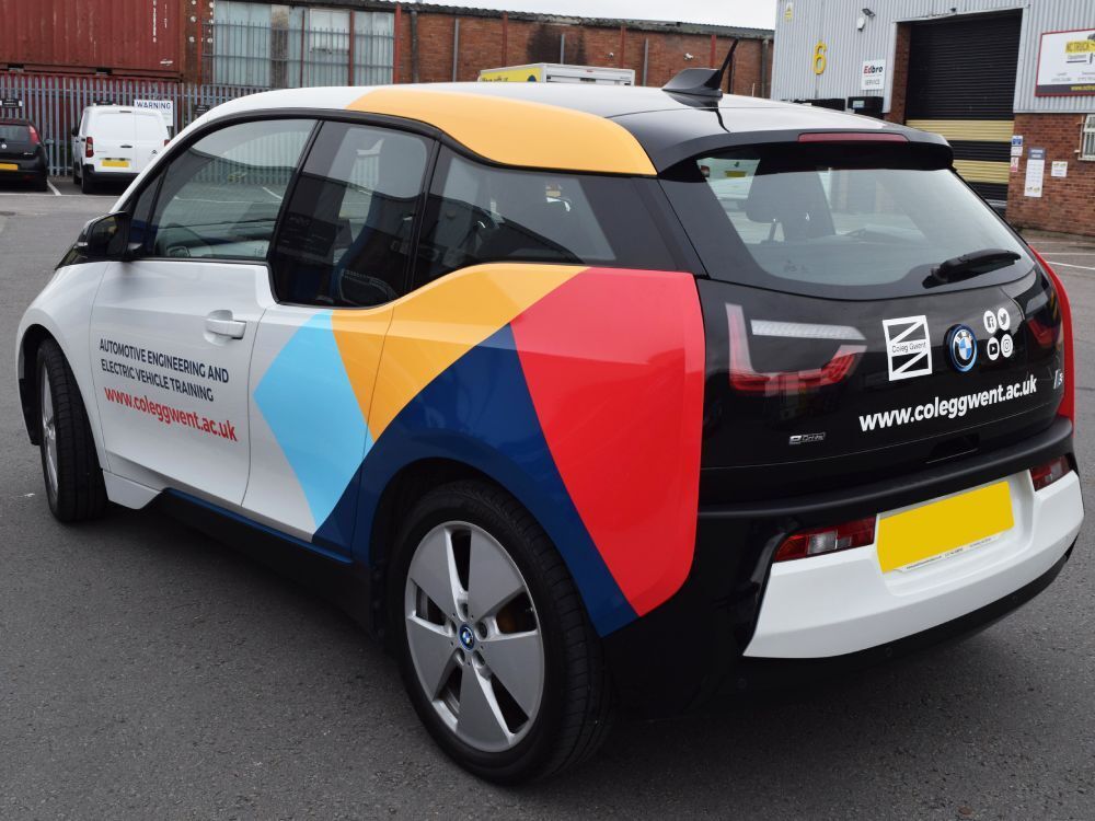 Colourful company car wrap and graphics on BMW i3.