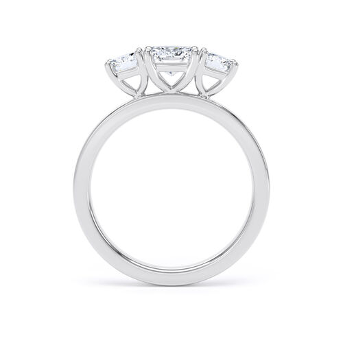 Graduated cushion cut diamond trilogy ring