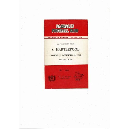 1968/69 Barnsley v Hartlepool United Football Programme