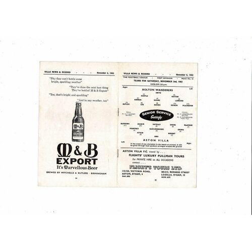 1963/64 Aston Villa v Bolton Wanderers Football Programme