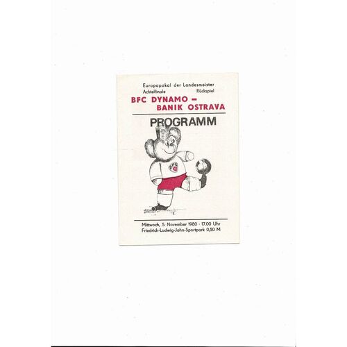 Dynamo Berlin v Banik Ostrava European Cup Football Programme 1980/81
