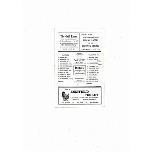 1966/67 Barnsley v Bradford Park Avenue Football Programme