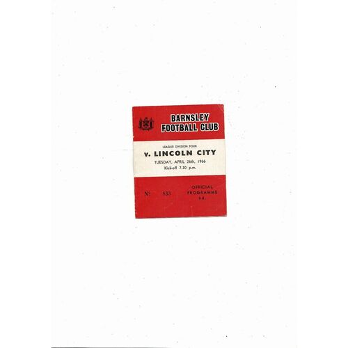 1965/66 Barnsley v Lincoln City Football Programme