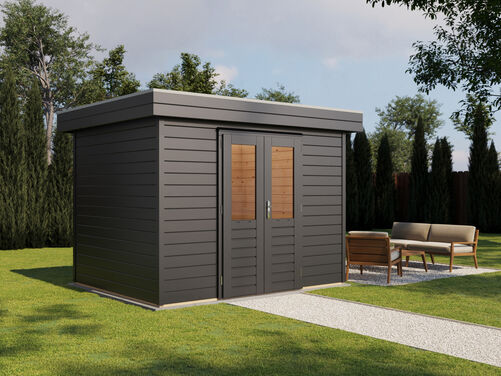 3.0mtr x 2.4mtr 28mm walled Flat Roof Cabin