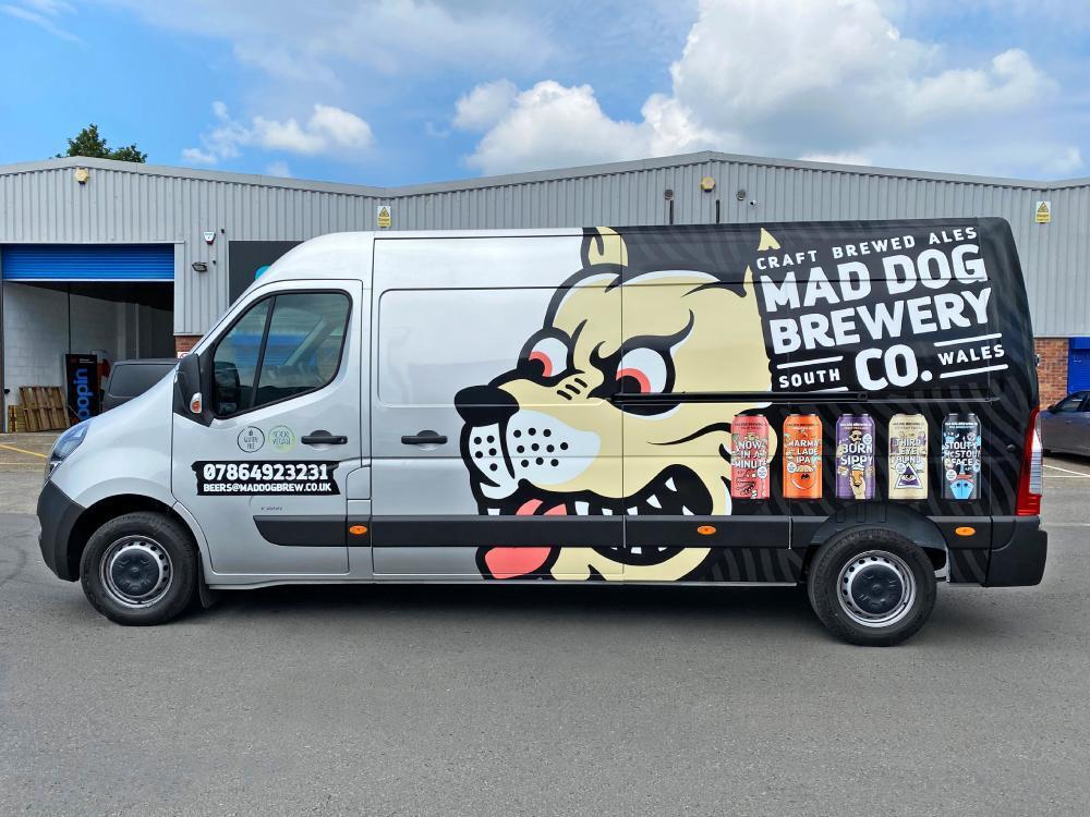 Mad Dog Brewery van wrap on silver Vauxhall Movano.