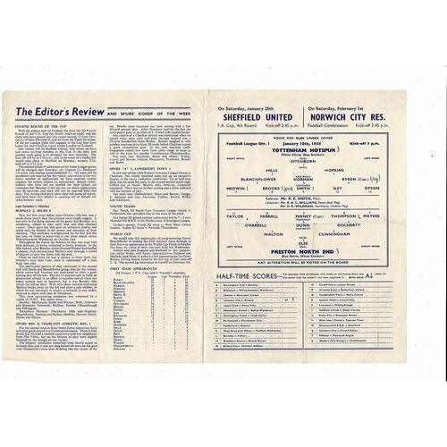 1957/58 Tottenham Hotspur v Preston Football Programme