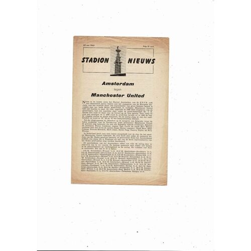 Amsterdam X1 v Manchester United Friendly Football Programme 1961/62