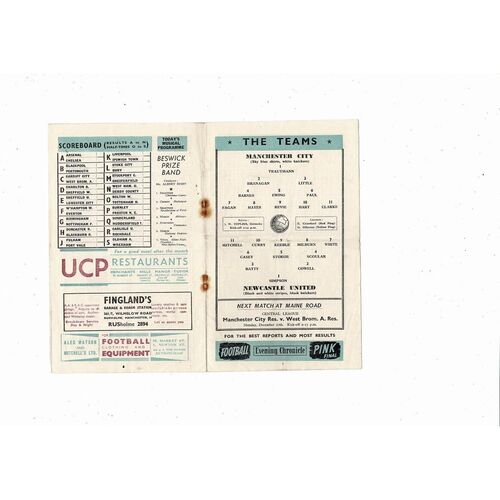 1954/55 Manchester City v Newcastle United Football Programme