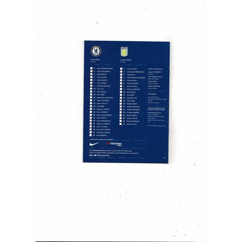 2019/20 Chelsea v Aston Villa Womens League Cup Football Programme