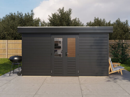 4.2mtr x 2.4mtr 44mm walled Flat Roof Cabin