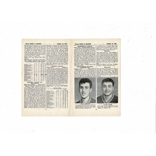 1961/62 Aston Villa v Sheffield Wednesday Football Programme