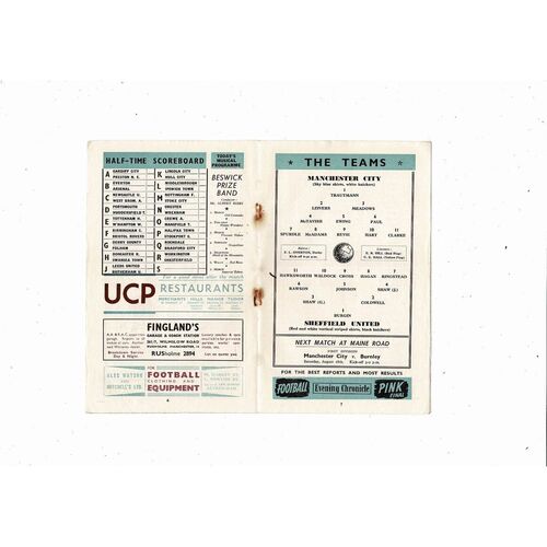 1954/55 Manchester City v Sheffield United Football Programme