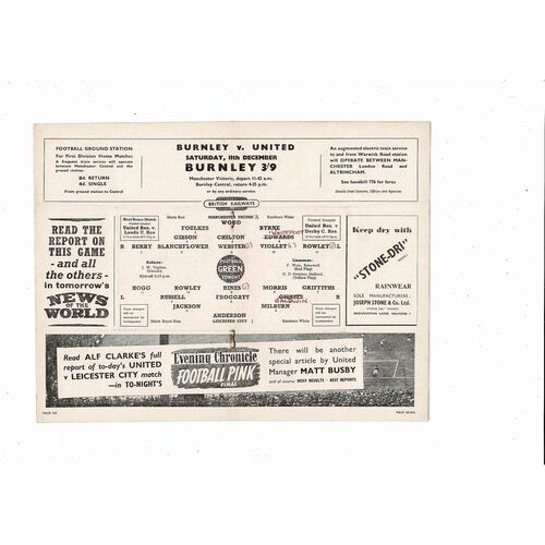 1954/55 Manchester United v Leicester City Football Programme