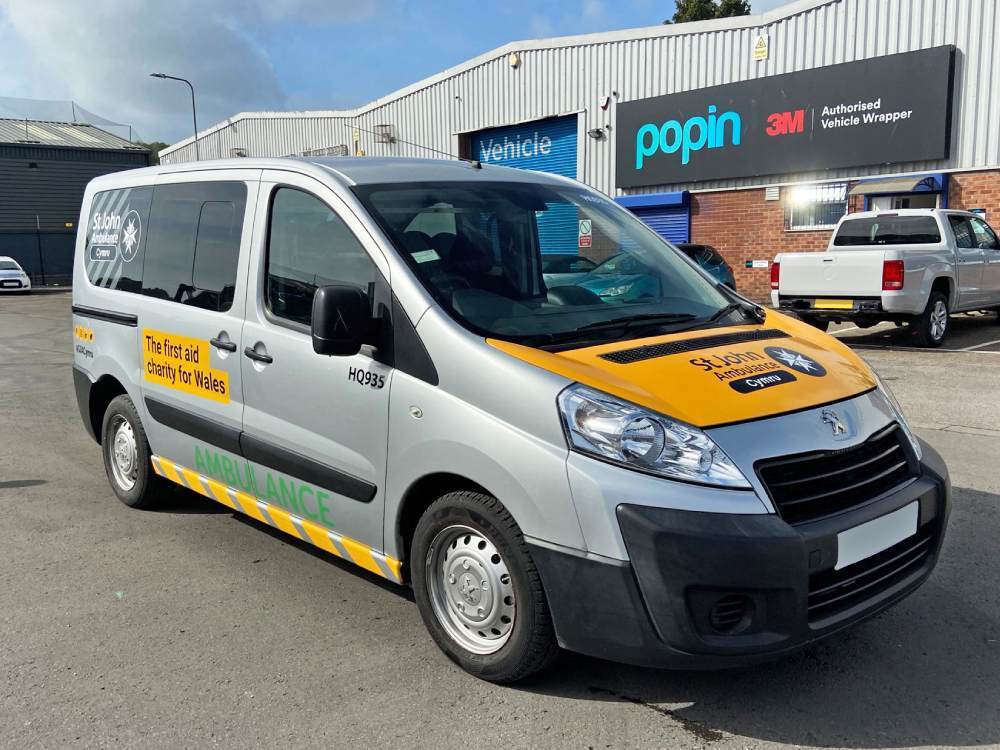 Vinyl graphics on St Johns Ambulance Peugeot Expert van.