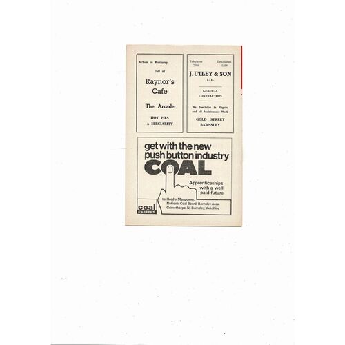 1968/69 Barnsley v Luton Town Football Programme