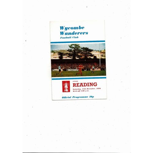 Wycombe Wanderers v Reading FA Cup Football Programme 1976/77