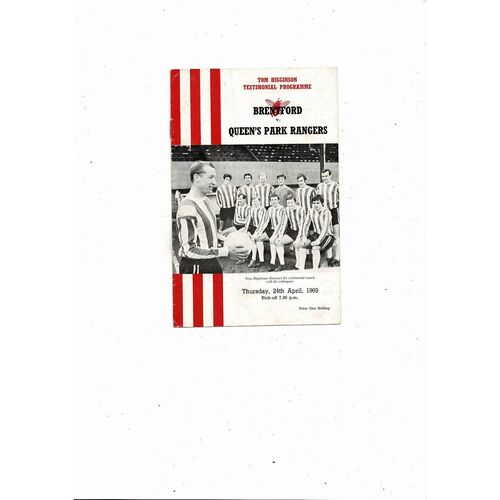 Brentford v Queens Park Rangers Tom Higginson Testimonial Football Programme 1968/69