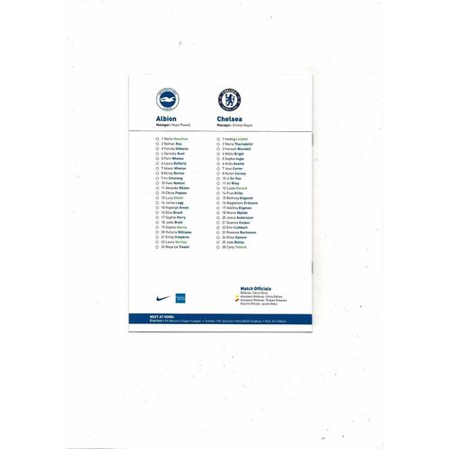 2018/19 Brighton v Chelsea Womens Super League Football Programme