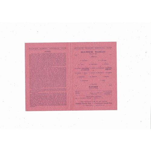 1949/50 Dulwich Hamlet v Ilford Football Programme