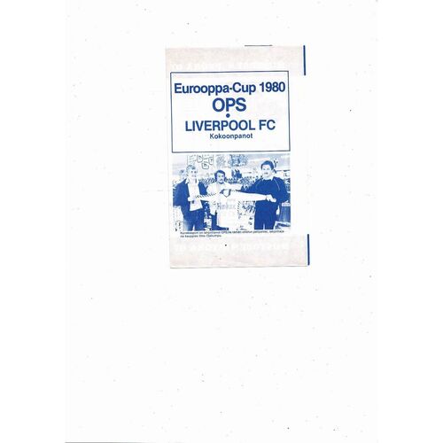 Oulun Palloseura v Liverpool European Cup Football Programme 1980/81