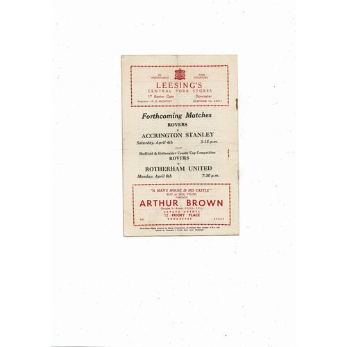 1958/59 Doncaster Rovers v Swindon Town Football Programme