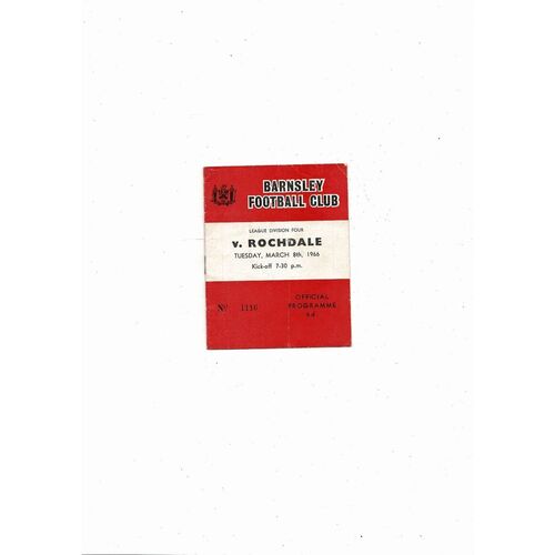 1965/66 Barnsley v Rochdale Football Programme