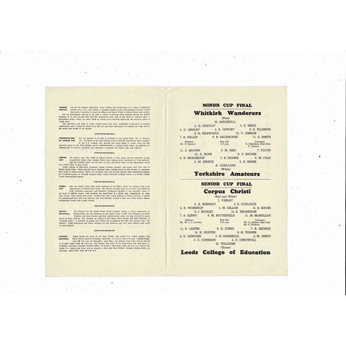 Corpus Christi v Leeds College Leeds Snr Cup Final Programme 1967 @ Leeds United
