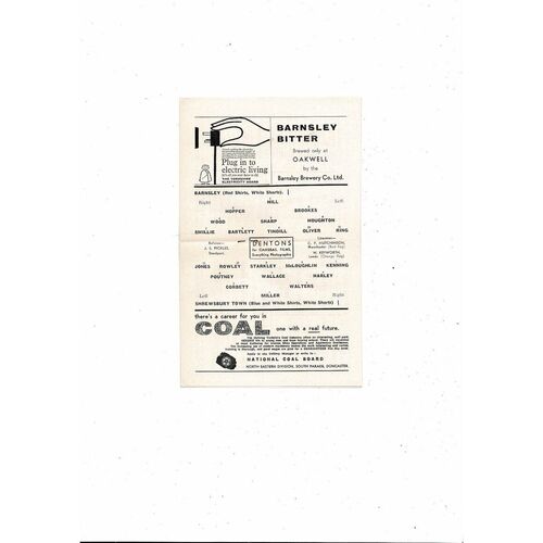 1961/62 Barnsley v Shrewsbury Town Football Programme