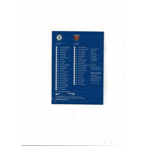 2019/20 Chelsea v West Ham United Womens Super League Football Programme