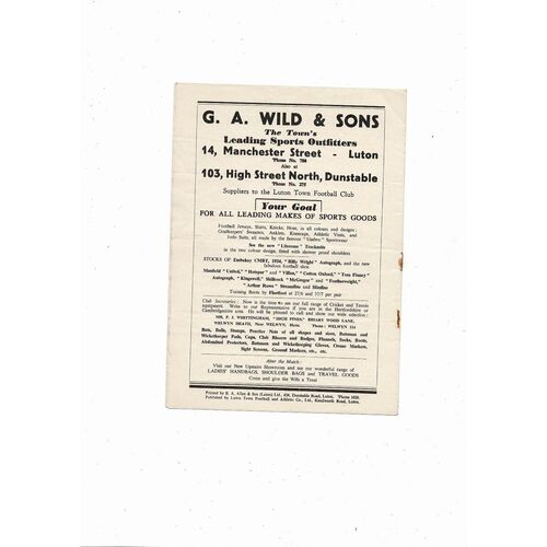 1954/55 Luton Town v Leeds United Football Programme