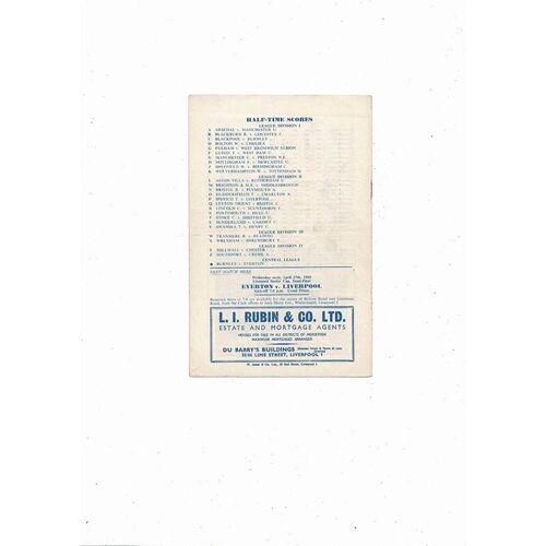 1959/60 Everton v Leeds United Football Programme