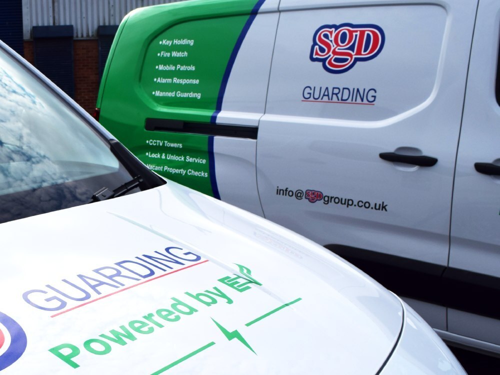 Van wrap and graphics on white company Toyota Proace electric vehicles.