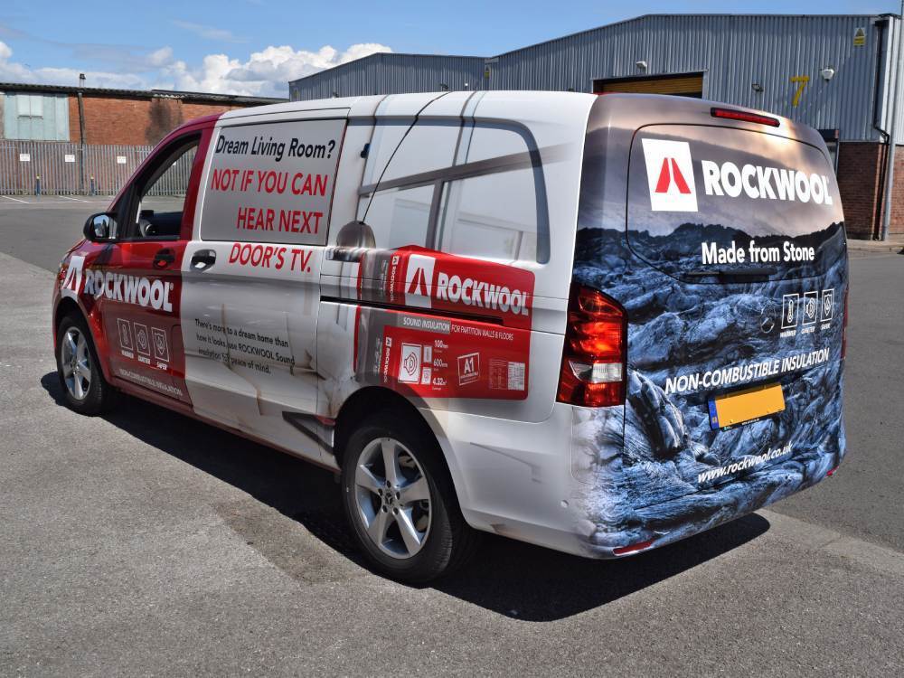 Rockwool company branded van wrap on Mercedes Vito.