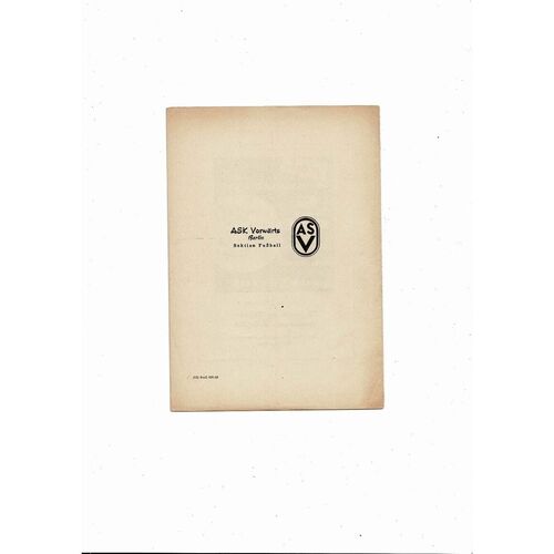 ASK Vorwarts Berlin v Manchester United European Cup Football Programme 1965/66