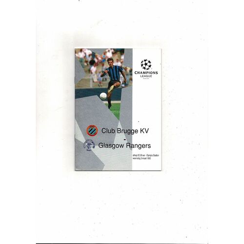 Club Brugge KV v Glasgow Rangers UEFA Champions League Football Programme 1992/93