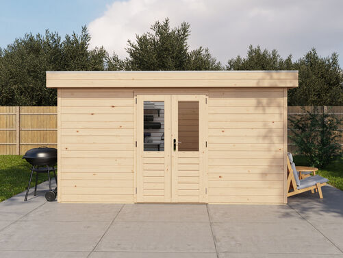 4.2mtr x 2.4mtr 44mm walled Flat Roof Cabin