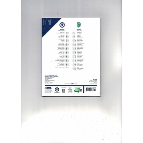 Chelsea v Sporting Lisbon Champions League Football Programme 2014/15