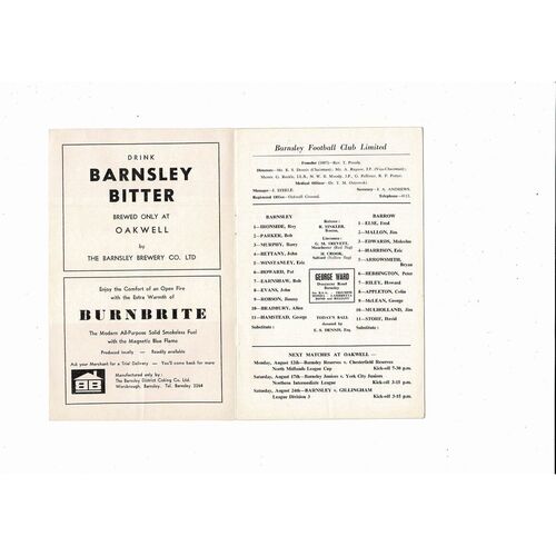 1968/69 Barnsley v Barrow Football Programme