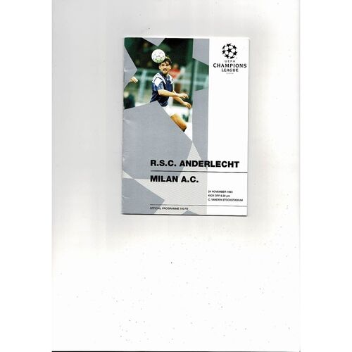 Anderlecht v AC Milan UEFA Champions League Football Programme 1993/94