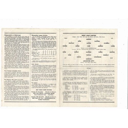 1955/56 West Ham United v Leicester City Football Programme