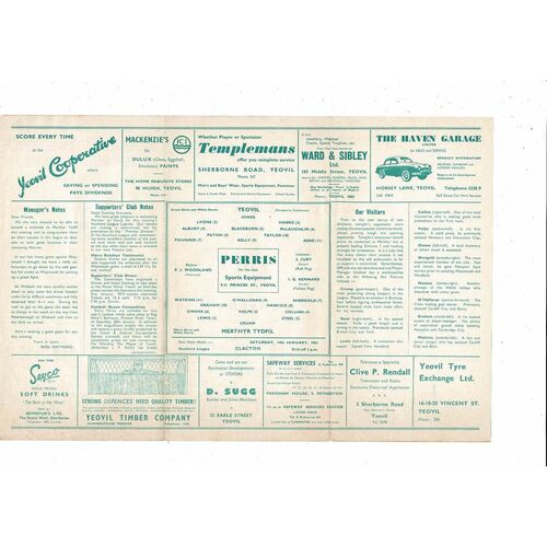1960/61 Yeovil Town v Merthyr Tydfil Southern League Cup Football Programme