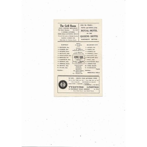 1967/68 Barnsley v Bradford City Football Programme