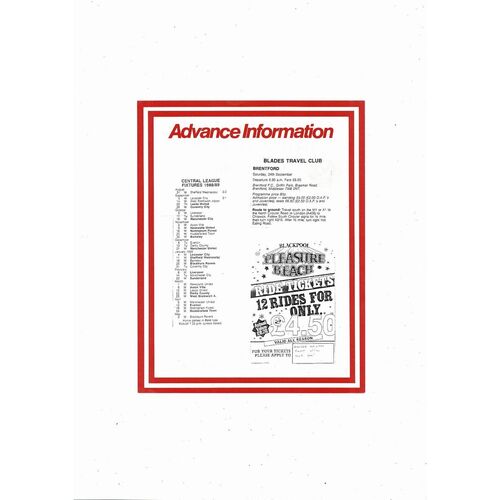 Sheffield United v Leeds United Central League Football Programme 1988/89