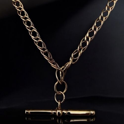 9ct gold double curb necklace with T-bar