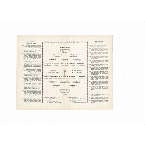 1961 England v Eire Schools International Football Programme @ Coventry City