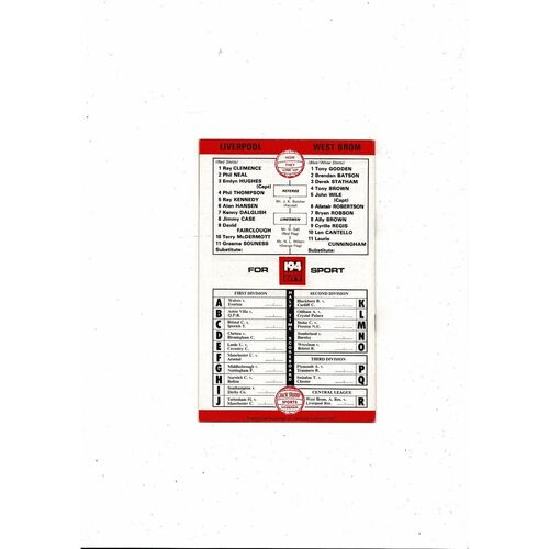 1978/79 Liverpool v West Bromwich Albion Football Programme