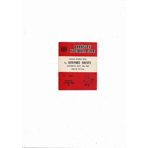1967/68 Barnsley v Newport County Football Programme