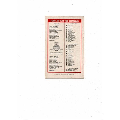 1971/72 Liverpool v Huddersfield Town Football Programme